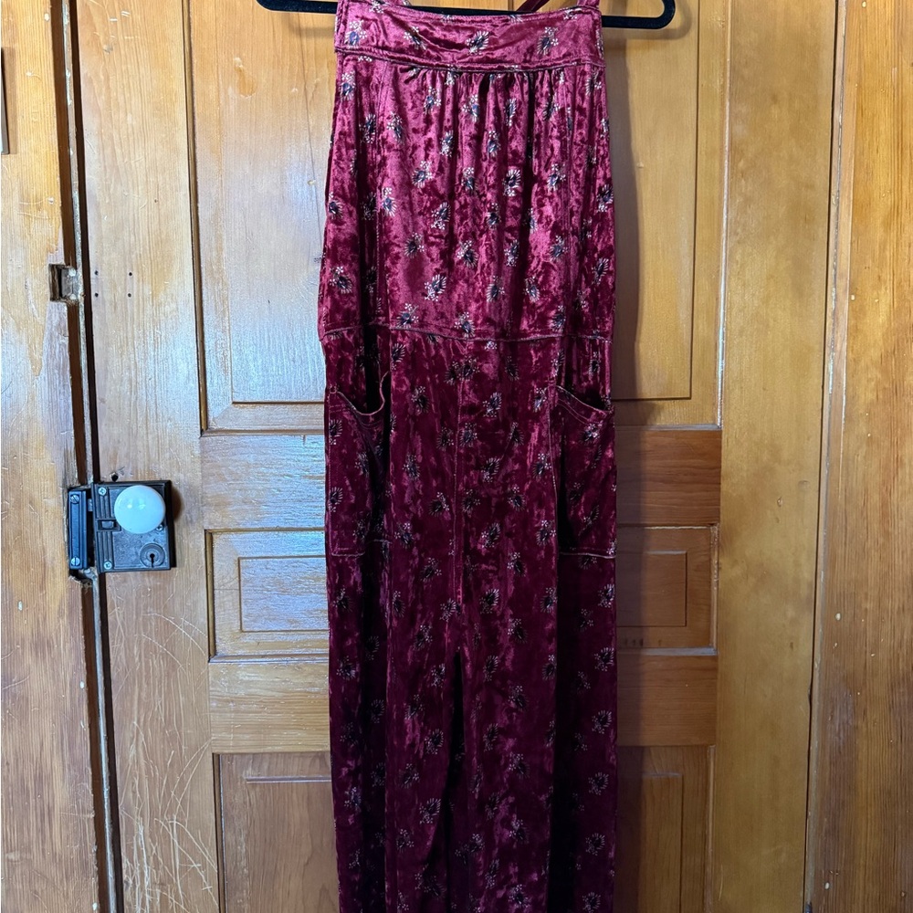 NATURAL LIFE Deep Red Velvet Maxi Skirt